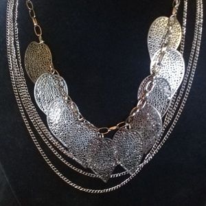 Platinum colored chain and leaves necklace